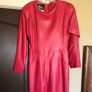 Red soft leather dress; Stylish and extremely sleek; True to size